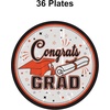 Beistle Orange Congrats Grad Paper Plates – 18 Pack, Graduation Disposable Party Tableware with Cap and Diploma Design, Round Dinner Plates for Commencement Celebrations and Graduate Parties, 9″(Orange  Black  White & Gray)