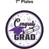 Beistle Purple Congrats Grad Paper Plates – 36 Pack, Graduation Disposable Party Tableware with Cap and Diploma Design, Round Dinner Plates for Commencement Celebrations and Graduate Parties, 7″(Purple  Black  White & Gray)