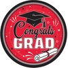 Beistle Red Congrats Grad Paper Plates – 36 Pack, Graduation Disposable Party Tableware with Cap and Diploma Design, Round Dinner Plates for Commencement Celebrations and Graduate Parties, 7″(Red  Black  White & Gray)