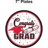 Beistle Red Congrats Grad Paper Plates – 36 Pack, Graduation Disposable Party Tableware with Cap and Diploma Design, Round Dinner Plates for Commencement Celebrations and Graduate Parties, 7″(Red  Black  White & Gray)