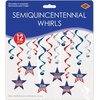 Beistle Semiquincentennial Whirls – 12 Pack, Red, White & Blue Hanging Swirl Decorations with 250th Anniversary Star Icons, Patriotic Ceiling Décor for USA 1776–2026 Parties & Celebrations, 15″–26¼”