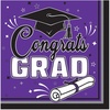 Beistle Purple Congrats Grad Luncheon Napkins – 72 Pack, 2-Ply Graduation Party Tableware, Disposable Paper Napkins, Commencement Celebration Dining Supplies, Class Event Banquet Table Setting, 6½”