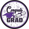 Beistle Purple Congrats Grad Paper Plates – 36 Pack, Graduation Disposable Party Tableware with Cap and Diploma Design, Round Dinner Plates for Commencement Celebrations and Graduate Parties, 7″(Purple  Black  White & Gray)