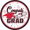 Beistle Red Congrats Grad Paper Plates – 36 Pack, Graduation Disposable Party Tableware with Cap and Diploma Design, Round Dinner Plates for Commencement Celebrations and Graduate Parties, 7″(Red  Black  White & Gray)