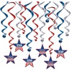Beistle Semiquincentennial Whirls – 12 Pack, Red, White & Blue Hanging Swirl Decorations with 250th Anniversary Star Icons, Patriotic Ceiling Décor for USA 1776–2026 Parties & Celebrations, 15″–26¼”
