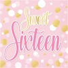 Beistle Sweet 16 Luncheon Napkins – 32 Pack, 2-Ply Pink & Gold Sixteen Birthday Party Tableware, Disposable Paper Napkins for Milestone Celebration Events, Dessert Table Setting Serviettes, 6½”