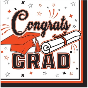 Beistle Orange Congrats Grad Beverage Napkins – 72 Pack, 2-Ply Graduation Party Tableware, Disposable Paper Napkins, Commencement Celebration Dining Supplies, Class Event Banquet Table Setting, 5″