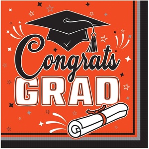 Beistle Orange Congrats Grad Luncheon Napkins – 72 Pack, 2-Ply Graduation Party Tableware, Disposable Paper Napkins, Commencement Celebration Dining Supplies, Class Event Banquet Table Setting, 6½”