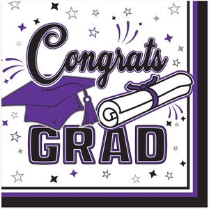 Beistle Purple Congrats Grad Beverage Napkins – 72 Pack, 2-Ply Graduation Party Tableware, Disposable Paper Napkins, Commencement Celebration Dining Supplies, Class Event Banquet Table Setting, 5″