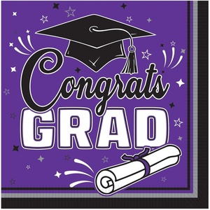 Beistle Purple Congrats Grad Luncheon Napkins – 72 Pack, 2-Ply Graduation Party Tableware, Disposable Paper Napkins, Commencement Celebration Dining Supplies, Class Event Banquet Table Setting, 6½”