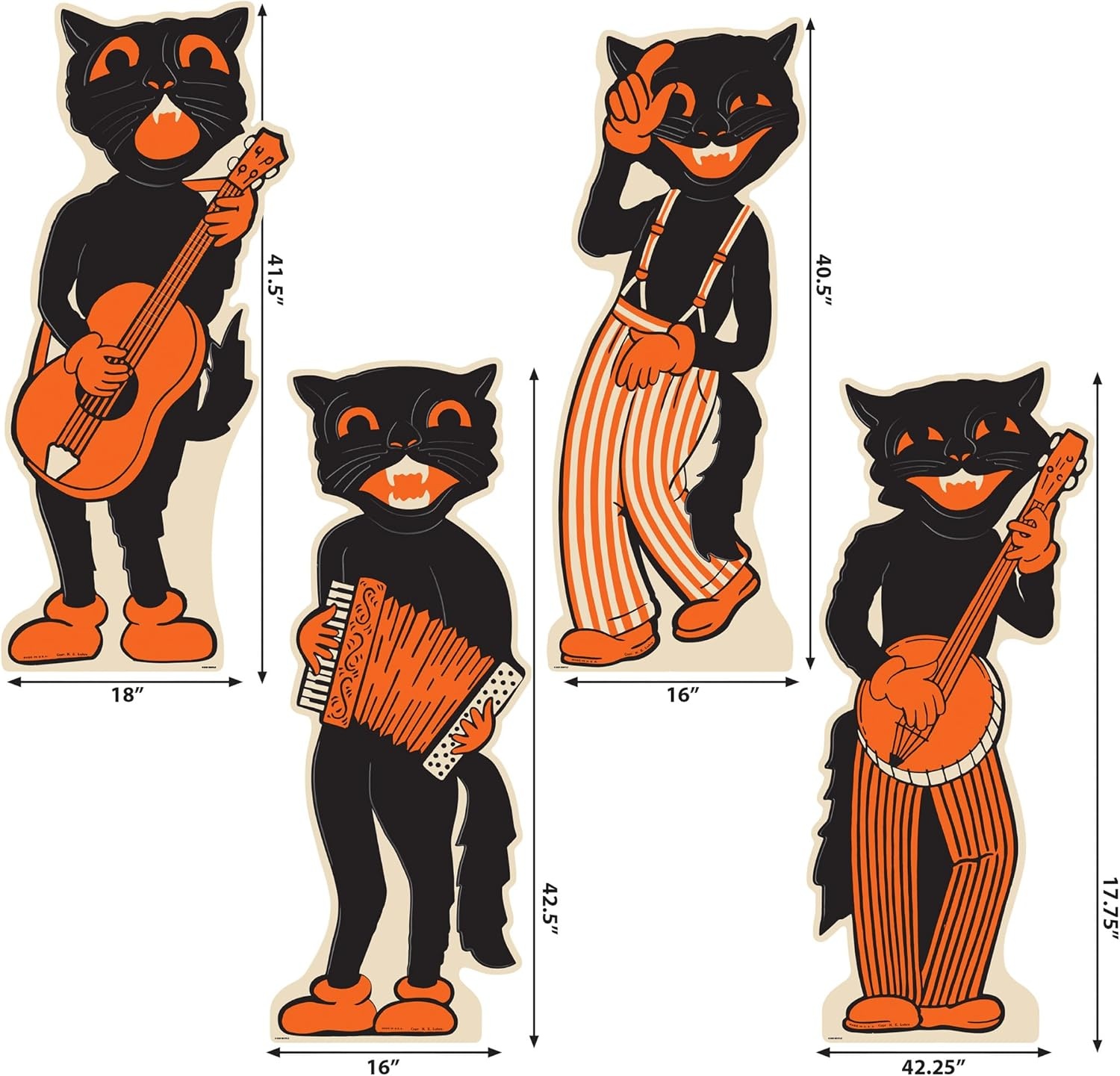 image:imageBeistle Vintage Halloween Scat Cat Band StandUps 4 Pack Retro Black Cat Musician Characters Large Freestanding Cardboard Props Classic Spooky Decorations Party Display Dcor Set 3436
