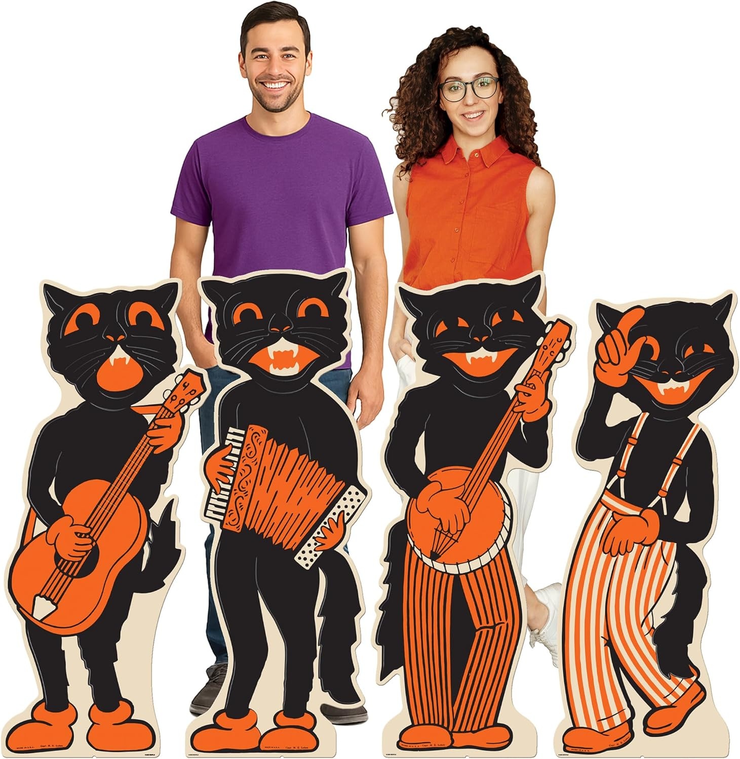 image:imageBeistle Vintage Halloween Scat Cat Band StandUps 4 Pack Retro Black Cat Musician Characters Large Freestanding Cardboard Props Classic Spooky Decorations Party Display Dcor Set 3436