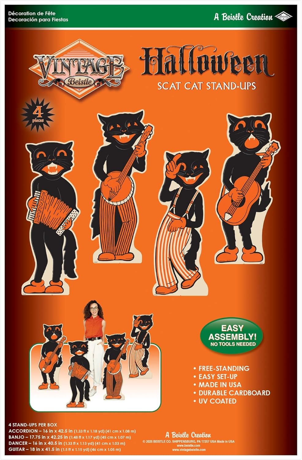 image:imageBeistle Vintage Halloween Scat Cat Band StandUps 4 Pack Retro Black Cat Musician Characters Large Freestanding Cardboard Props Classic Spooky Decorations Party Display Dcor Set 3436