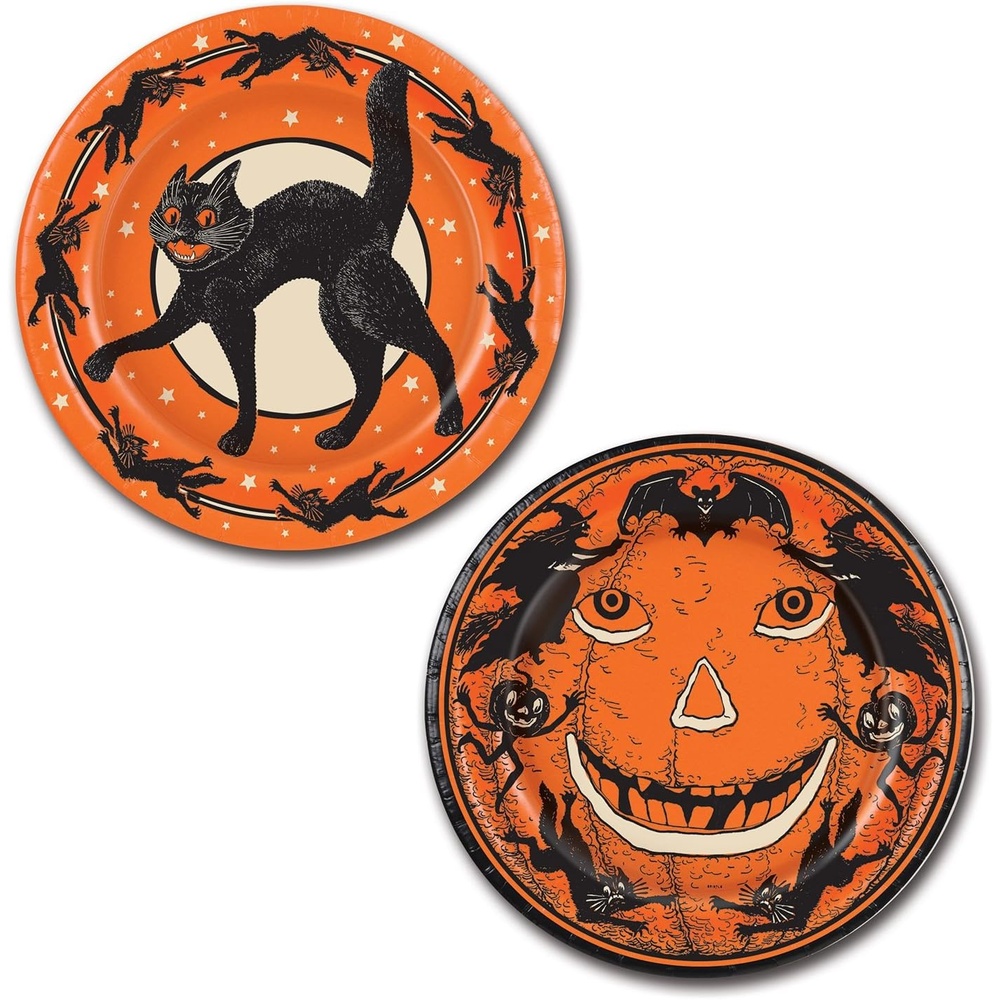 image:imageBeistle Vintage Halloween Party Plates 16 Pack Paper Tableware with Black Cat and Pumpkin Jack O Lantern Designs Spooky Serving Supplies for Trick or Treat Celebrations Holiday Dining Dcor 9