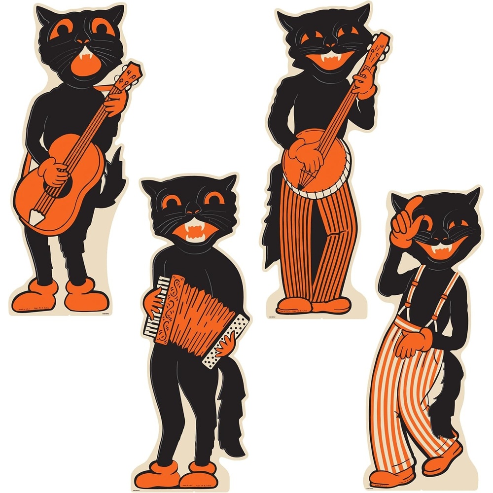 image:imageBeistle Vintage Halloween Scat Cat Band StandUps 4 Pack Retro Black Cat Musician Characters Large Freestanding Cardboard Props Classic Spooky Decorations Party Display Dcor Set 3436
